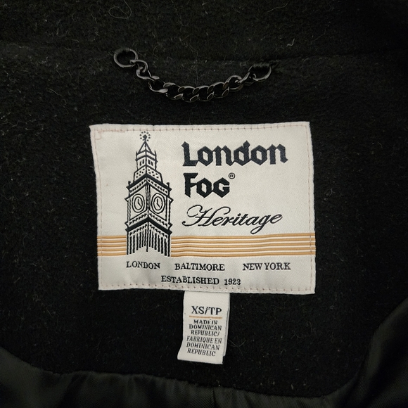 London Fog Heritage Black Wool Blend Trench Coat with Leather Accents - Picture 4 of 16